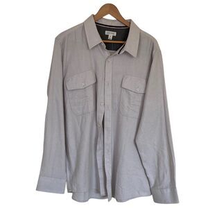 Sun + Stone Grindle Flannel Shirt Mens XXL‎ Button Front Ecru Chest Pockets